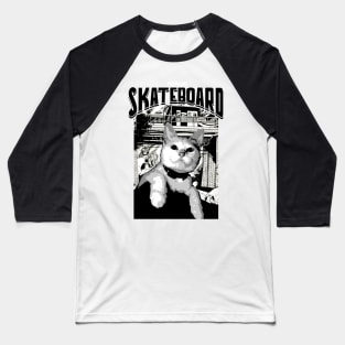 Pussy Cat Skate Board Baseball T-Shirt